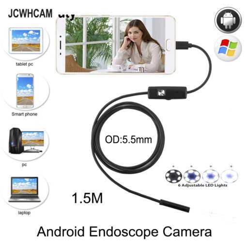 JCWHCAM 5 5mm 1 5M Cable Waterproof Endoscope Camera 6 LED OTG USB Android Borescope Inspection