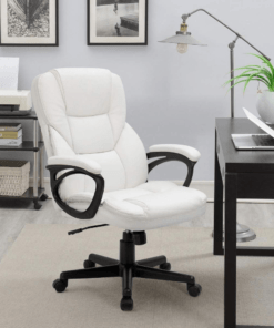 Faux Leather High Back Executive Office Chair with Lumbar Support White 1