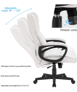 Faux Leather High Back Executive Office Chair with Lumbar Support White 3