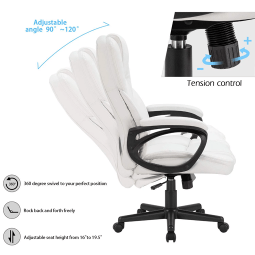 The SUP Desk Faux Leather High-Back Executive Ergonomic Swivel Office Chair with Lumbar Support - Image 3
