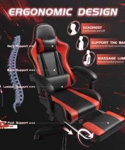 Lacoo PU Leather Gaming Chair Massage Ergonomic Gamer Chair Height Adjustable Computer Chair with Footrest Lumbar 1