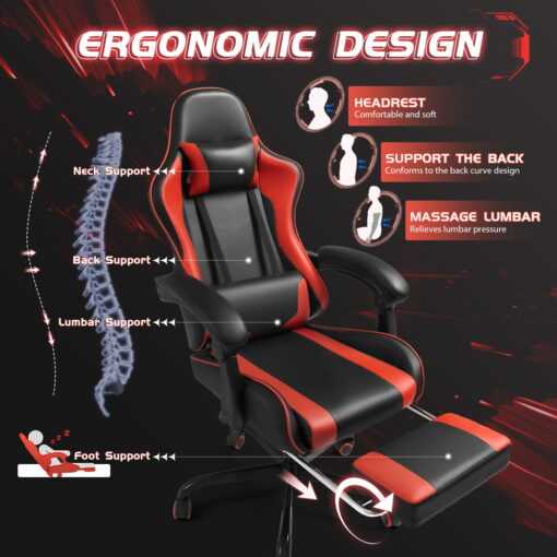 The SUP Desk Lacoo PU Leather Gaming Computer Chair with Footrest and Lumbar Support - Image 3