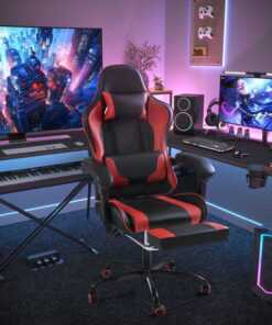 Lacoo PU Leather Gaming Chair Massage Ergonomic Gamer Chair Height Adjustable Computer Chair with Footrest Lumbar 3