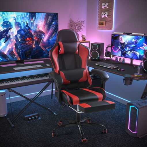 The SUP Desk Lacoo PU Leather Gaming Computer Chair with Footrest and Lumbar Support - Image 5