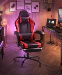 Lacoo PU Leather Gaming Chair Massage Ergonomic Gamer Chair Height Adjustable Computer Chair with Footrest Lumbar 4