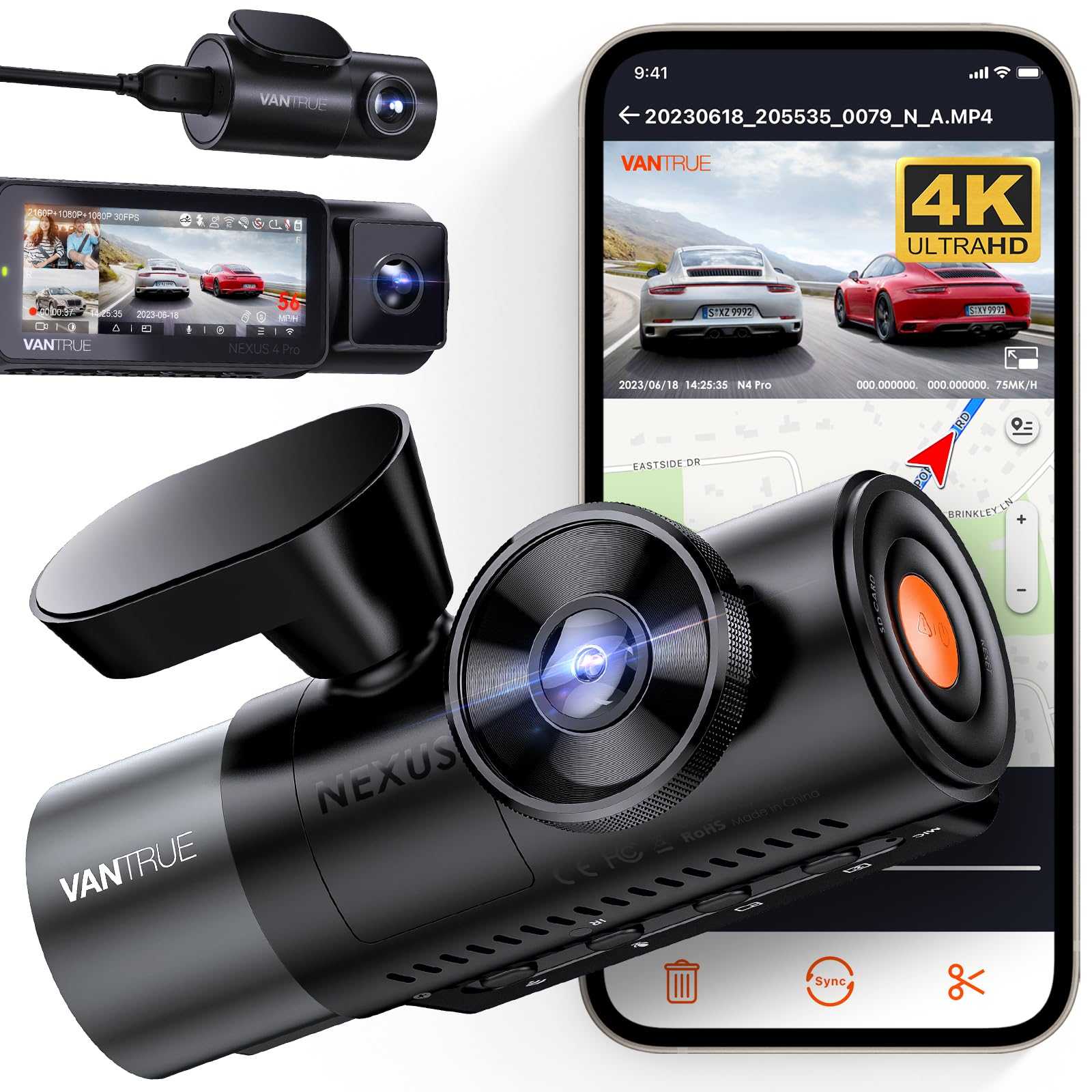 3 Channel 4K Dash Cam Night Vision GPS