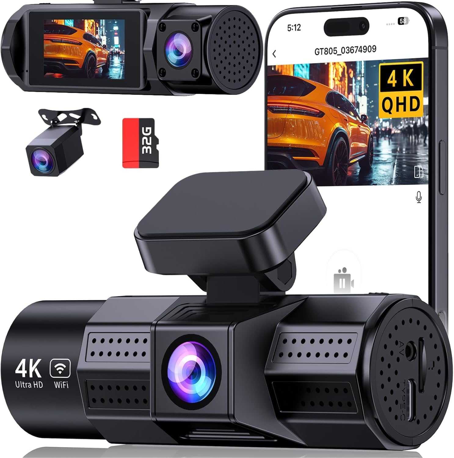 3 Channel WiFi Dash Cam App Control WiFi