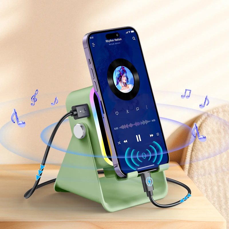 Sage green wireless induction speaker phone stand